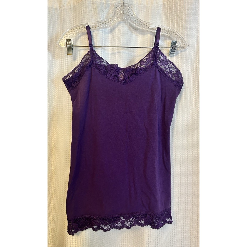 VTG Y2K No Bo Purple Lace Trim Cami 2X Adjustable Straps Coquette Indie Boho